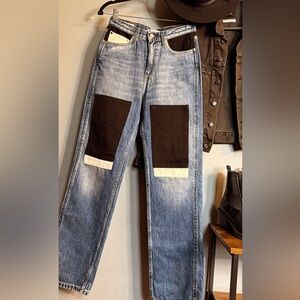 Vintage Calvin Klein Leather Patchwork Jeans | 90s Designer Denim 27x30